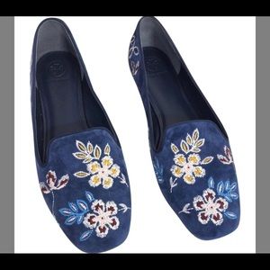 Tory Burch - blue suede floral flats